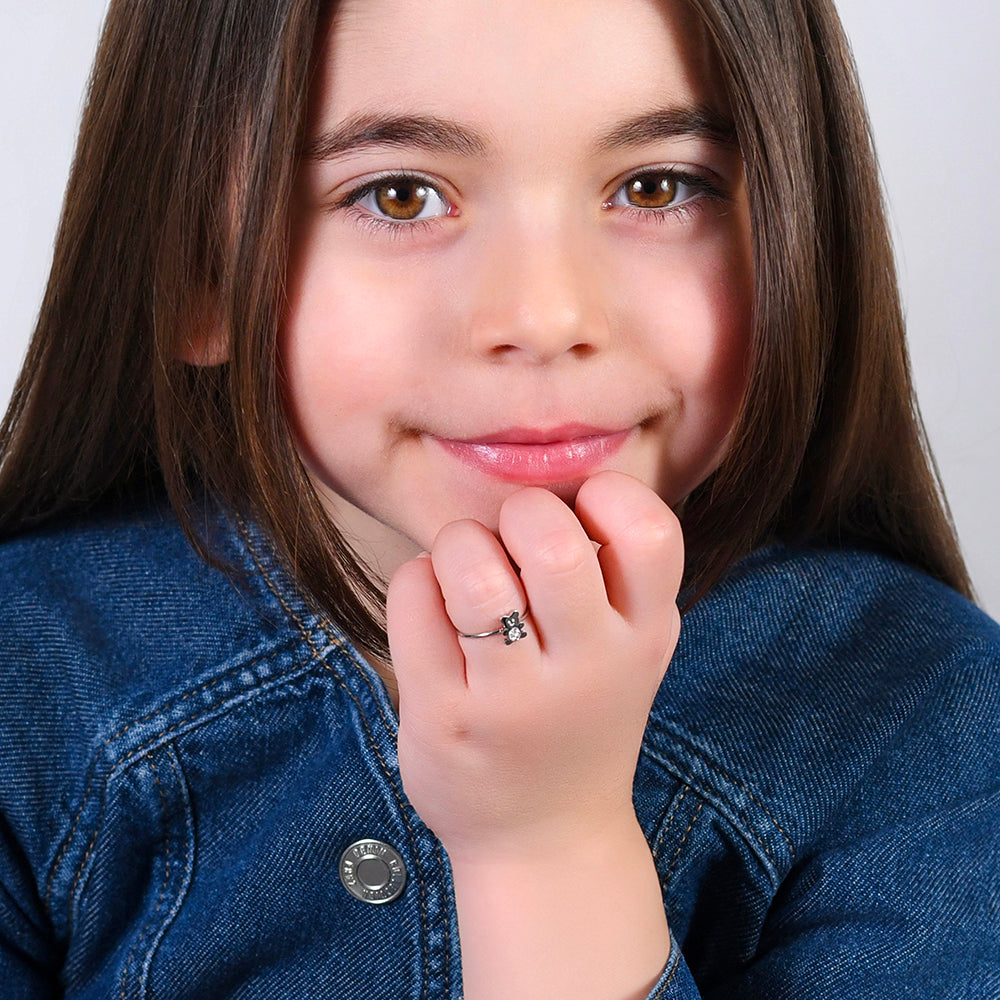 ANILLO OSITO DE ACERO CON CRISTALES BLANCOS