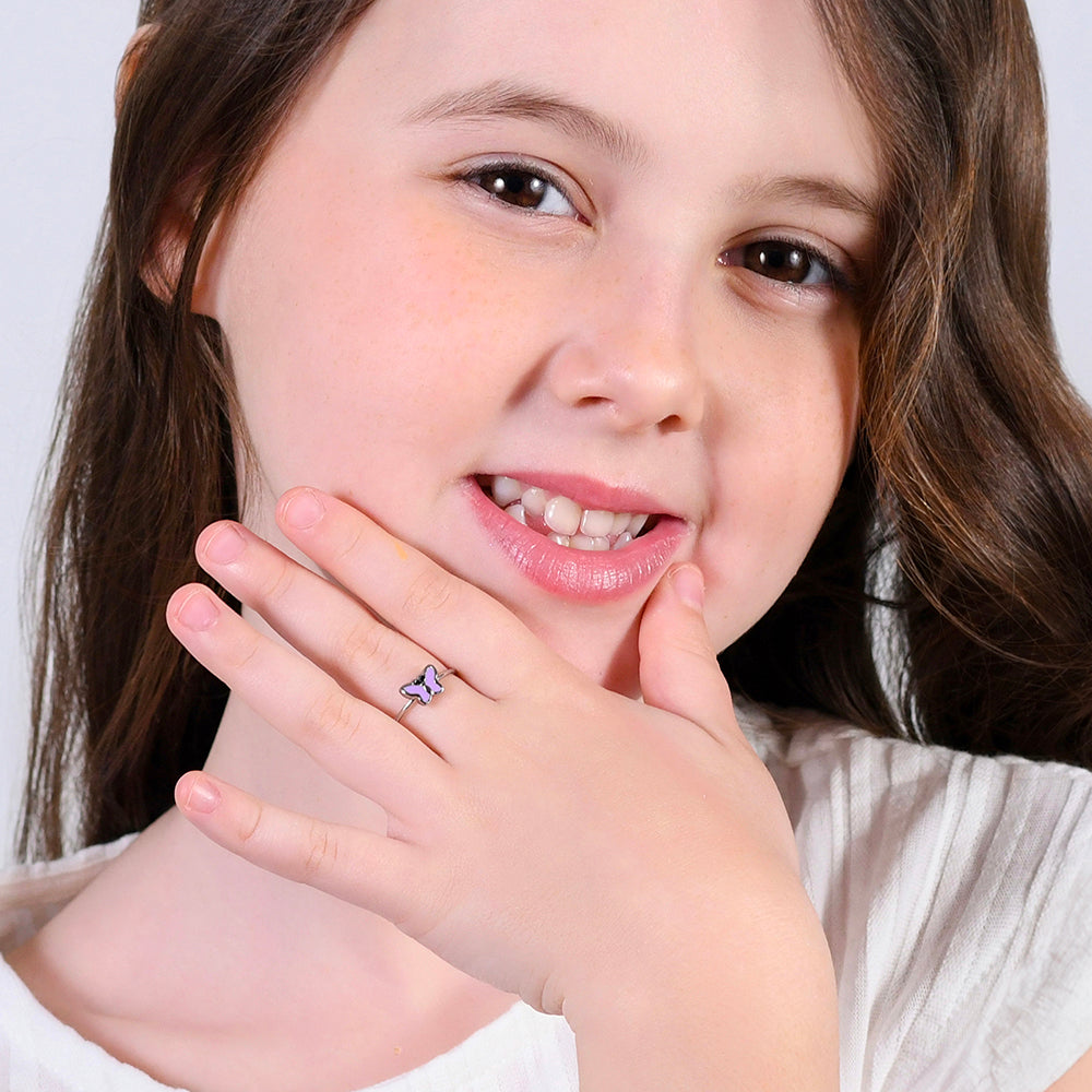ANILLO NIÑA ACERO ESMALTADO VIOLETA