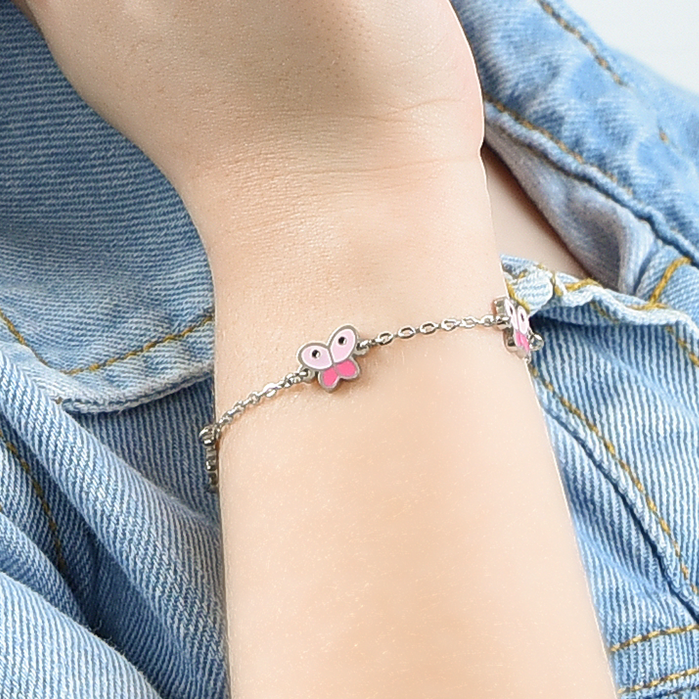 PULSERA DE ACERO PARA NIÑA CON MARIPOSAS
