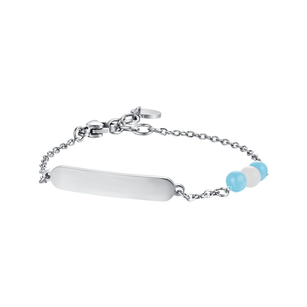 PULSERA DE ACERO PARA BEBÉ CON PIEDRAS AZULES Y BLANCAS