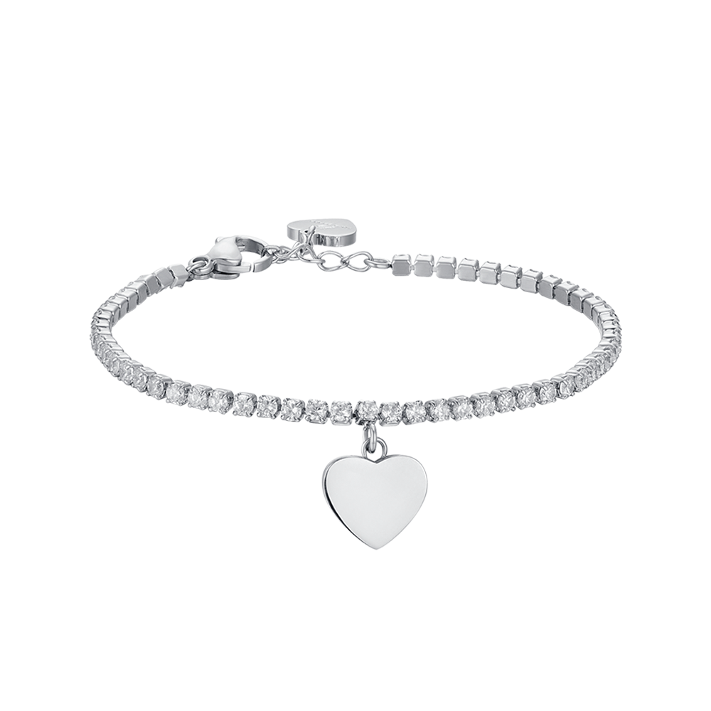 PULSERA DE TENIS DE ACERO PARA NIÑA CON CRISTALES BLANCOS Y CORAZÓN