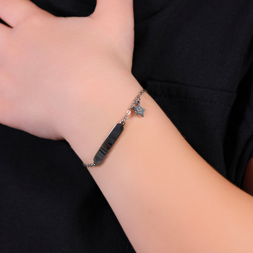 PULSERA DE ACERO NIÑA CON ESTRELLA Y PLACA