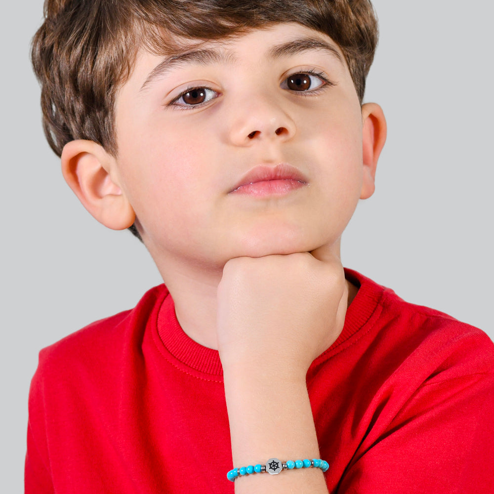 PULSERA BEBÉ DE ACERO CON PIEDRAS TURQUESA