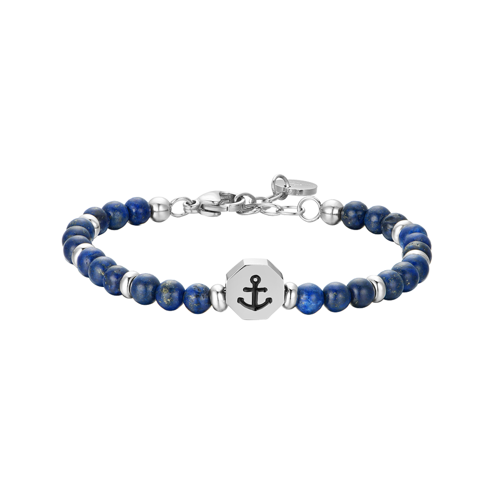 PULSERA BEBE ANCLA DE ACERO CON PIEDRAS AZULES