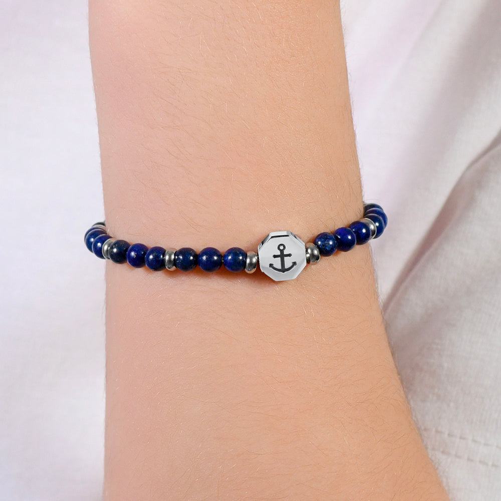 PULSERA BEBE ANCLA DE ACERO CON PIEDRAS AZULES