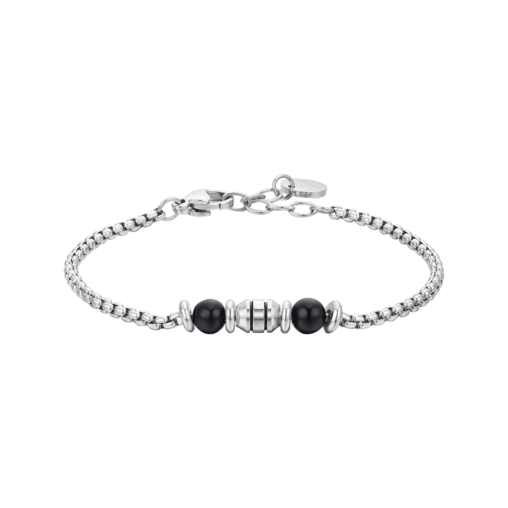 PULSERA BEBE ACERO PIEDRAS NEGRAS
