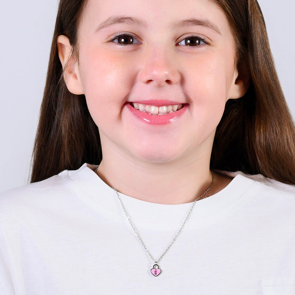 COLLAR DE ACERO PARA NIÑA CON CANDADO CORAZÓN