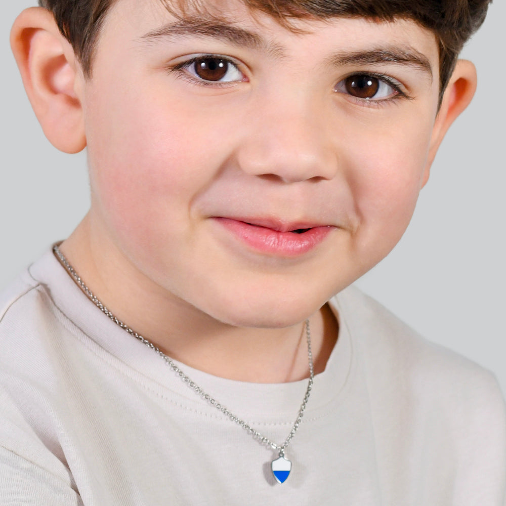 COLLAR NIÑO DE ACERO CON ESMALTE BLANCO Y AZUL