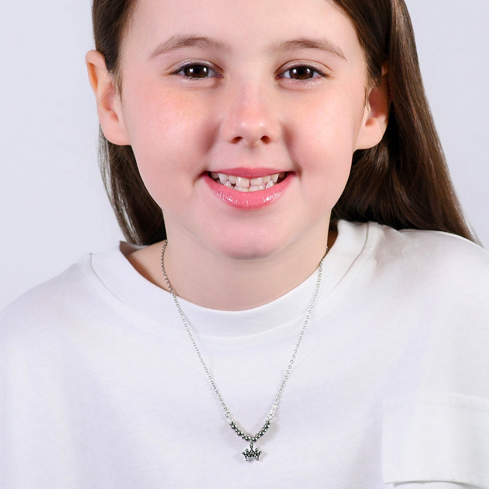 COLLAR DE ACERO DE NIÑA CON CORONA CON CRISTALES BLANCOS