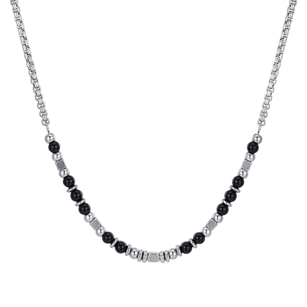 COLLAR DE ACERO PARA BEBÉ CON PIEDRAS NEGRAS Y GRISES