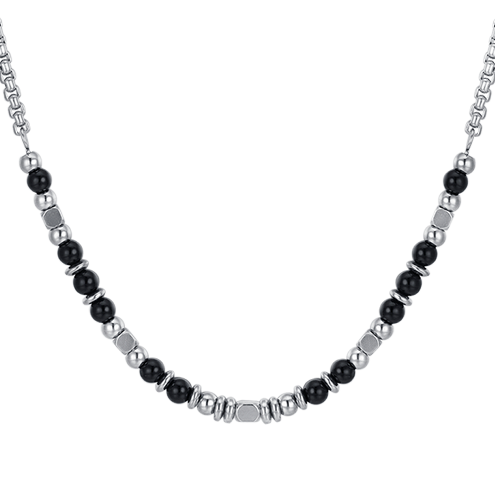 COLLAR DE ACERO PARA BEBÉ CON PIEDRAS NEGRAS Y GRISES