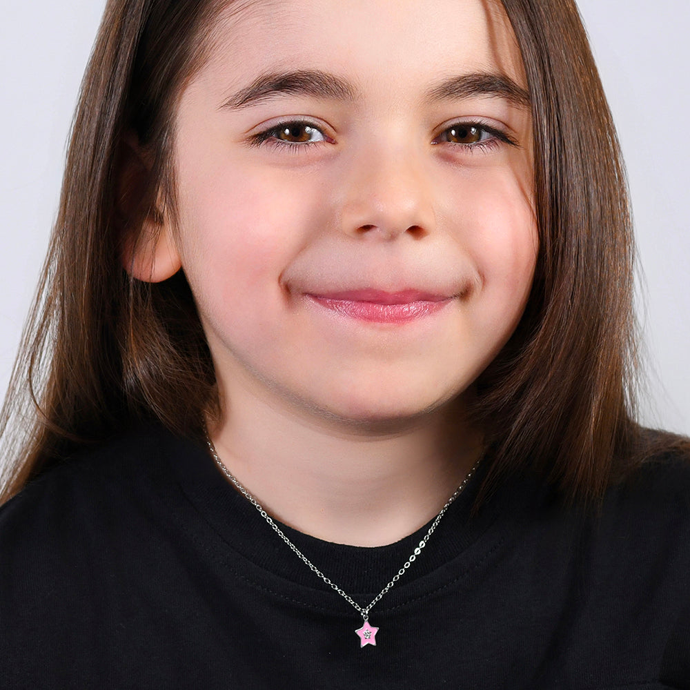 COLLAR DE ACERO ESMALTADO ROSA NIÑA