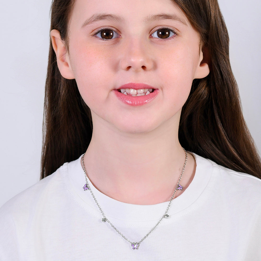 COLLAR DE NIÑA DE ACERO ESMALTADO VIOLETA