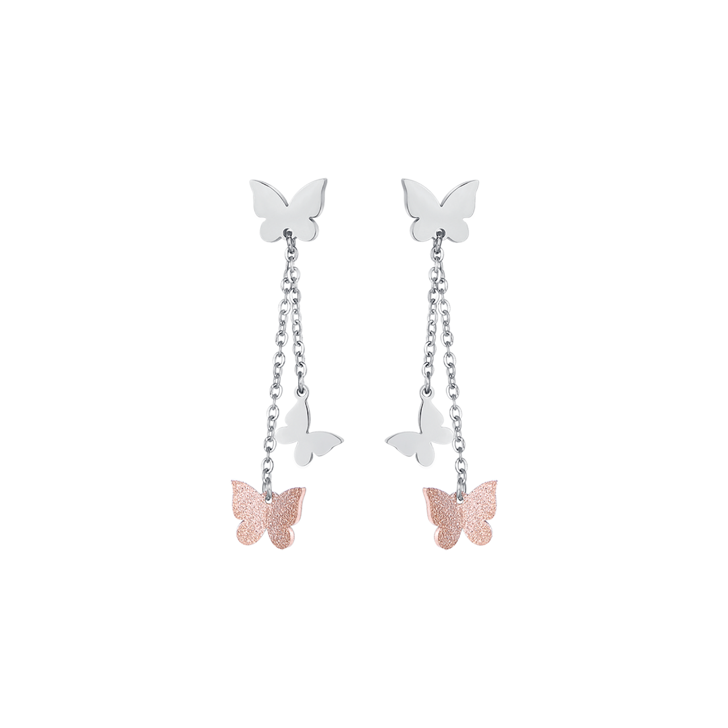 PENDIENTES DE ACERO CON MARIPOSA Y PURPURINA IP ROSE