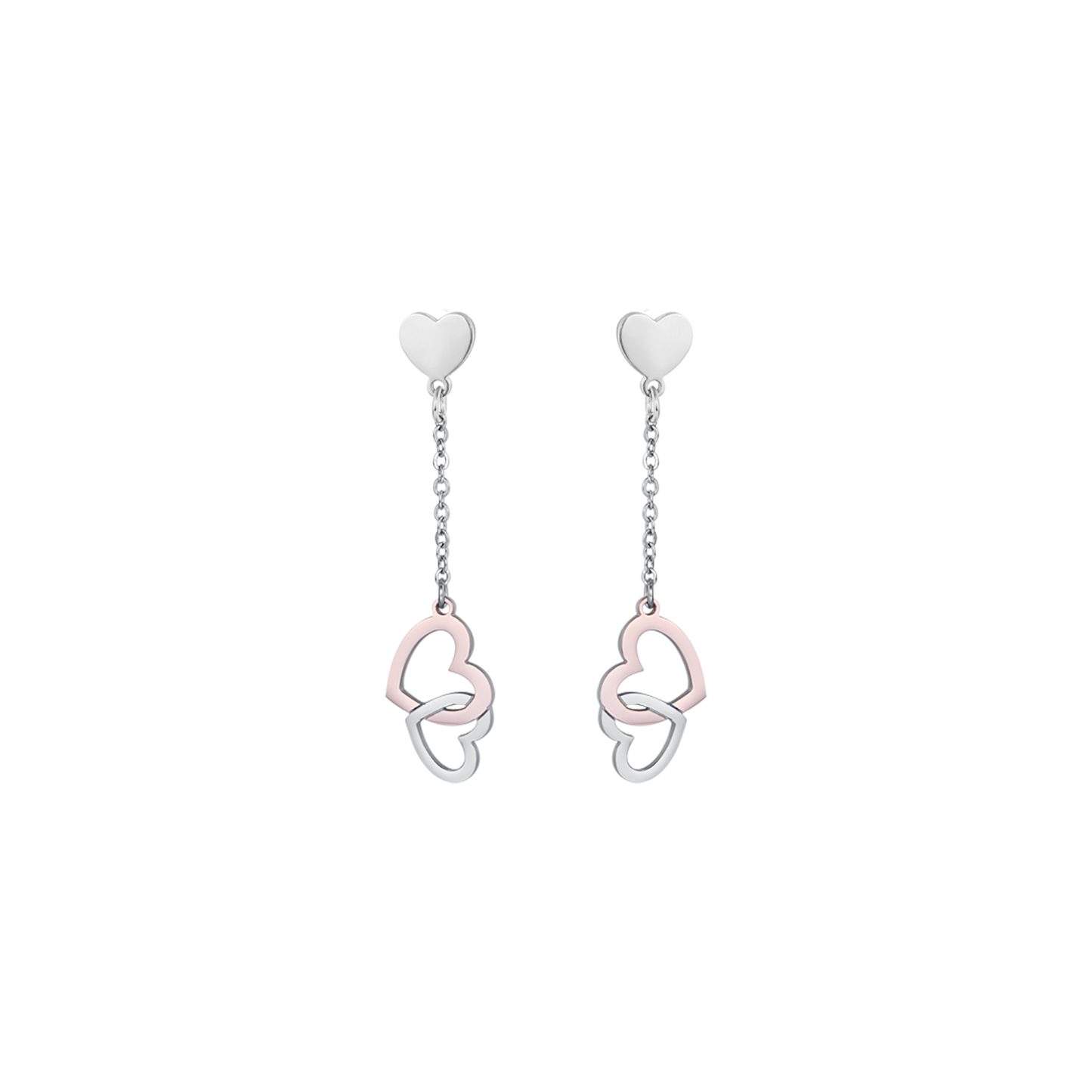 PENDIENTES DE ACERO CON CORAZONES DE ACERO Y ROSAS DE ACERO IP