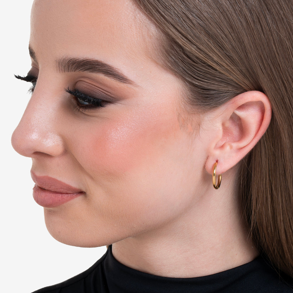 PENDIENTES DE ARO DE ACERO DORADO DE 16 MM PARA MUJER