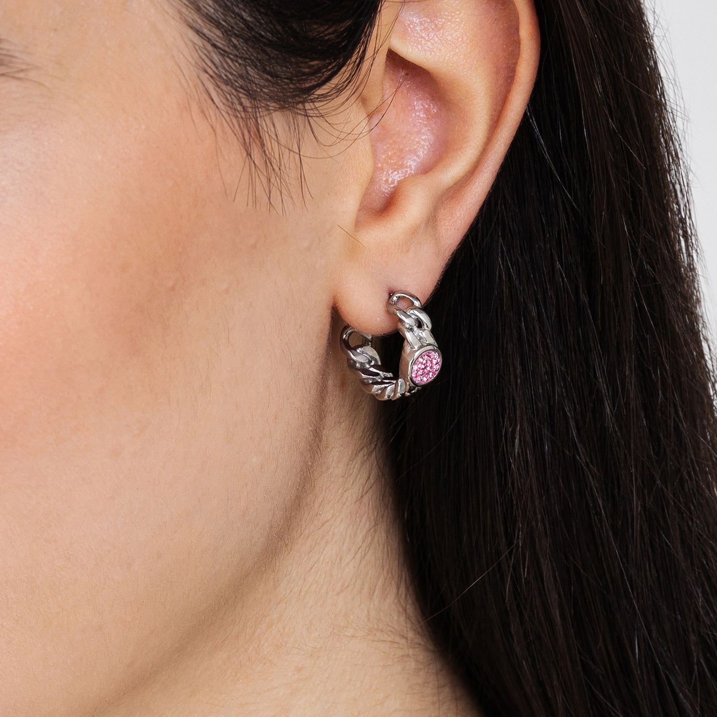 PENDIENTES DE ACERO PARA MUJER CON CRISTALES ROSAS