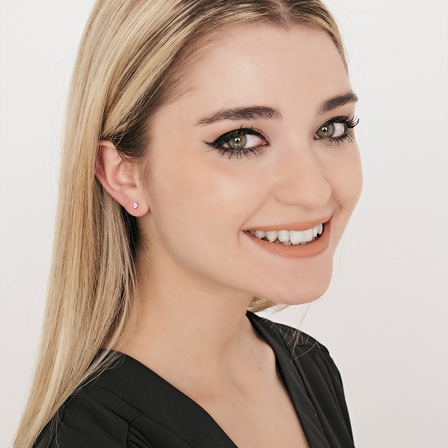 PENDIENTE MONO POINT LIGHT DE ACERO CON CRISTAL ROSA