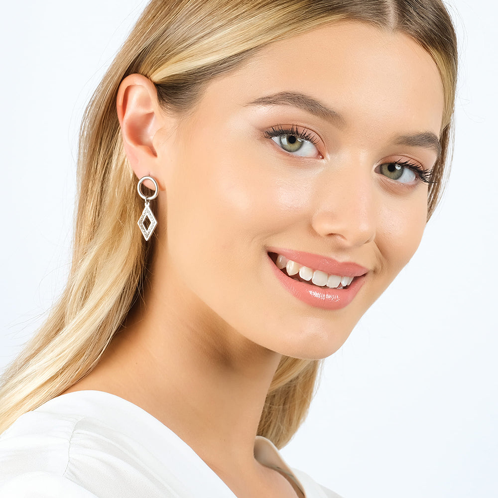 PENDIENTES DE ACERO PARA MUJER CON CRISTALES BLANCOS
