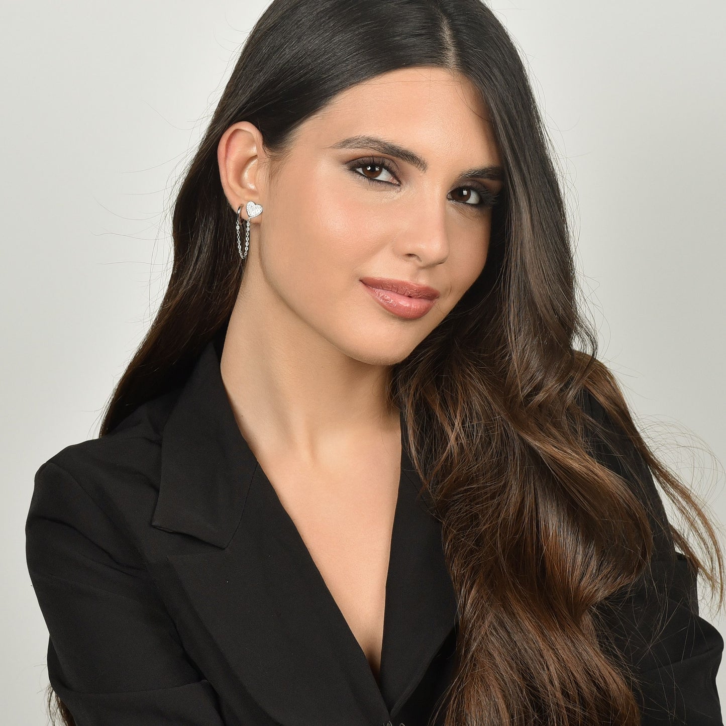 PENDIENTE MUJER MONO ACERO CON CORAZON CON CRISTALES BLANCOS