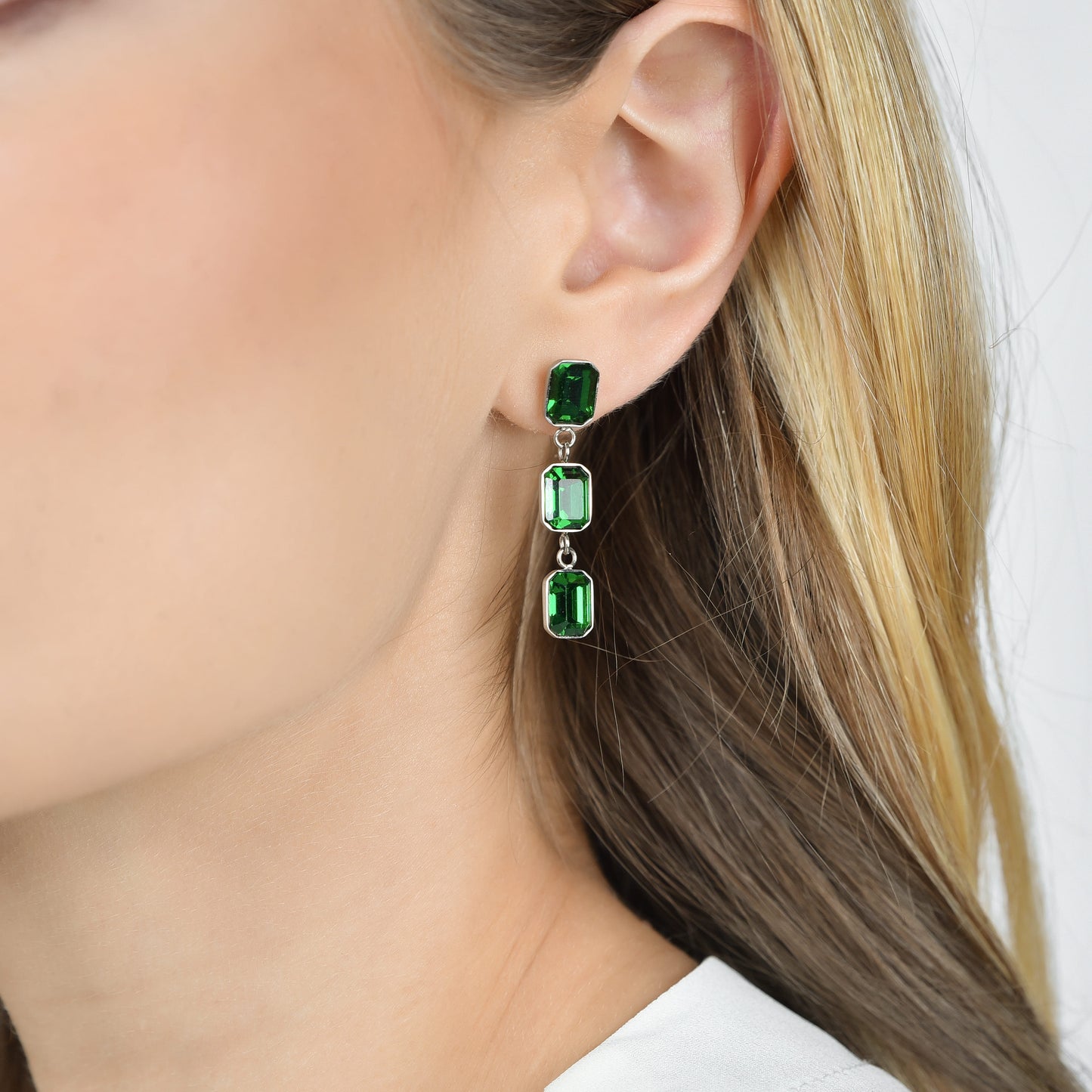 PENDIENTES DE ACERO PARA MUJER CON CRISTALES VERDES