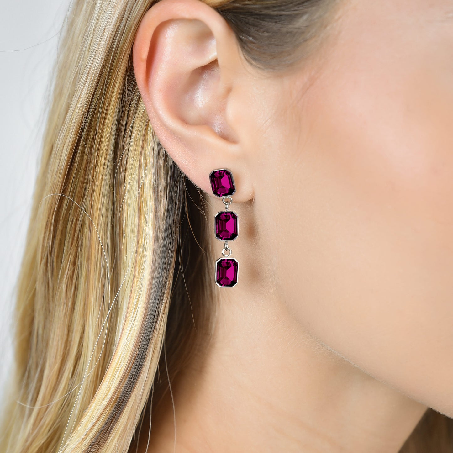 PENDIENTES DE ACERO PARA MUJER CON CRISTALES FUCSIA