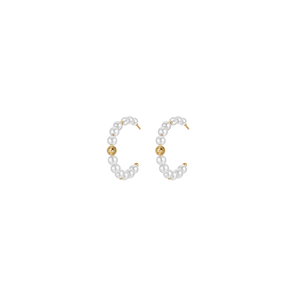 PENDIENTES DE MUJER IP DE ACERO DORADO CON PERLAS Y ELEMENTOS DE ACERO