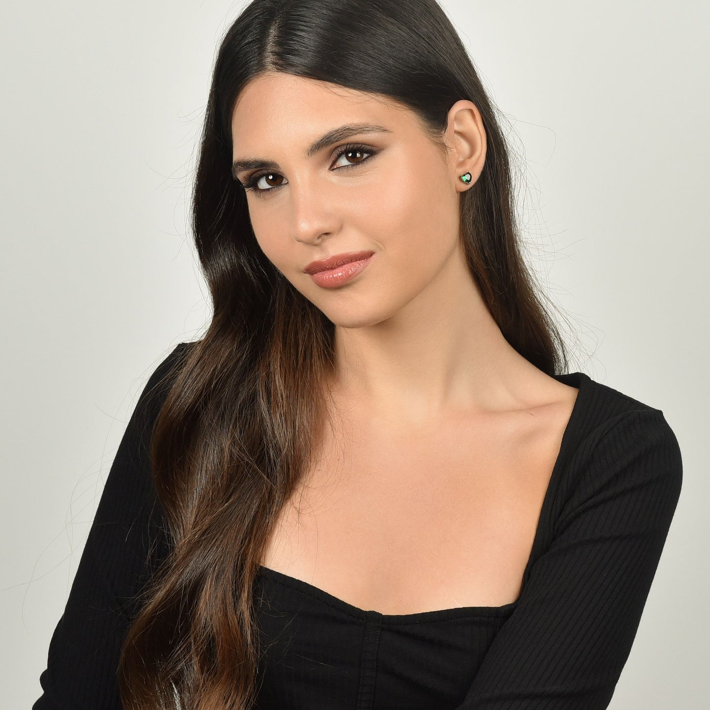 PENDIENTES DE ACERO PARA MUJER CON CORAZONES DE CRISTAL VERDE