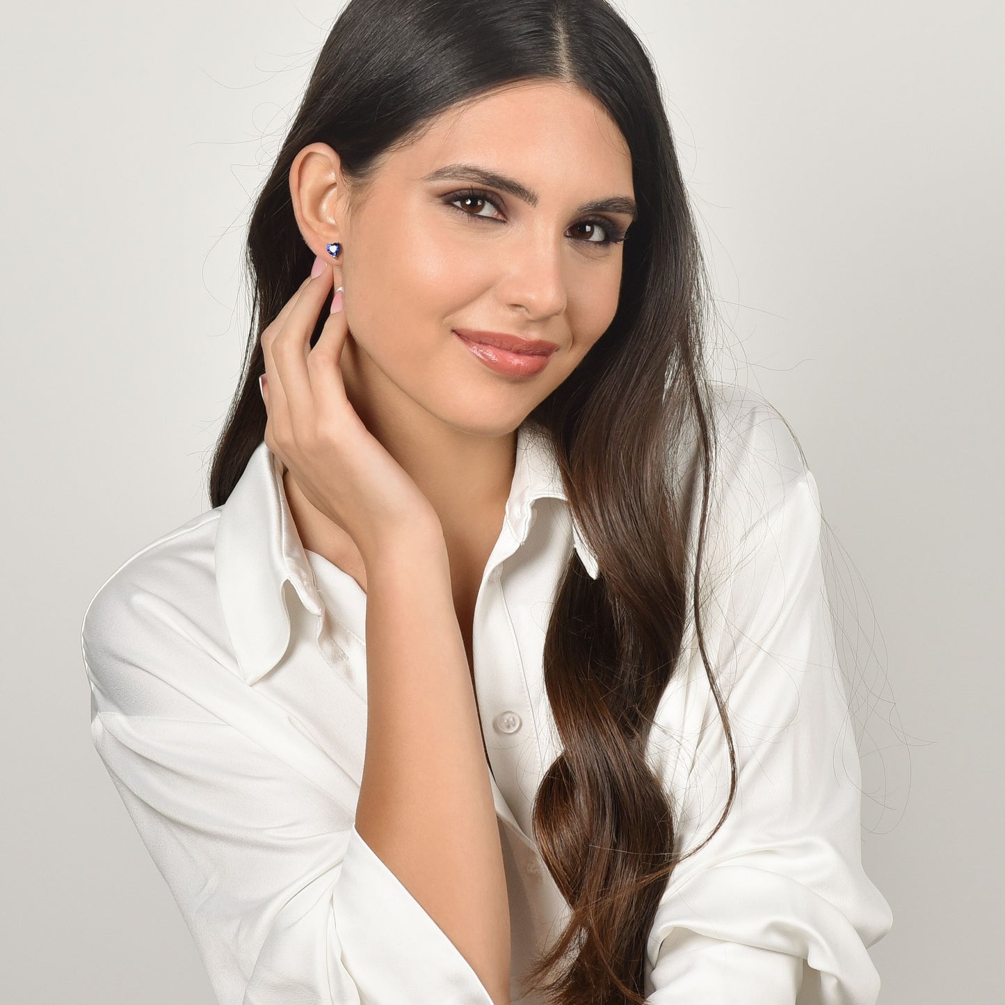 PENDIENTES DE ACERO PARA MUJER CON CORAZONES DE CRISTAL AZUL