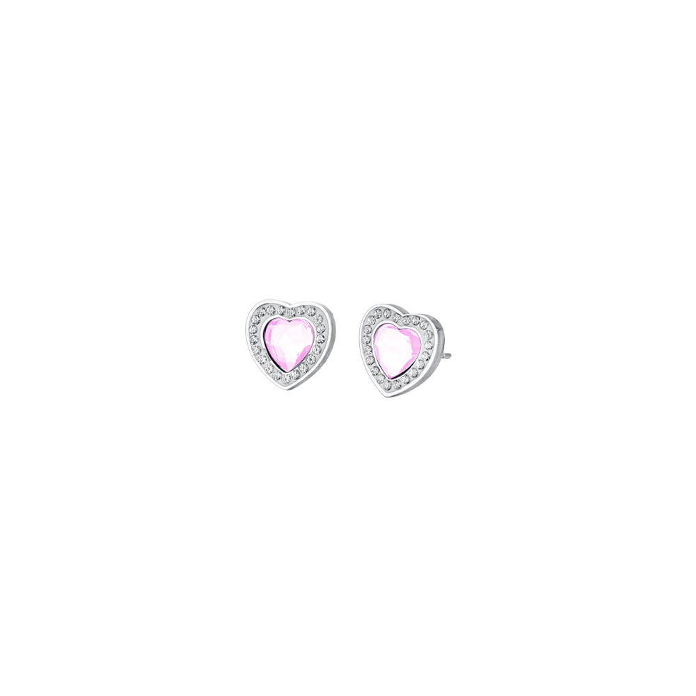 PENDIENTES DE ACERO PARA MUJER CORAZONES DE CRISTAL ROSA Y CRISTALES BLANCOS