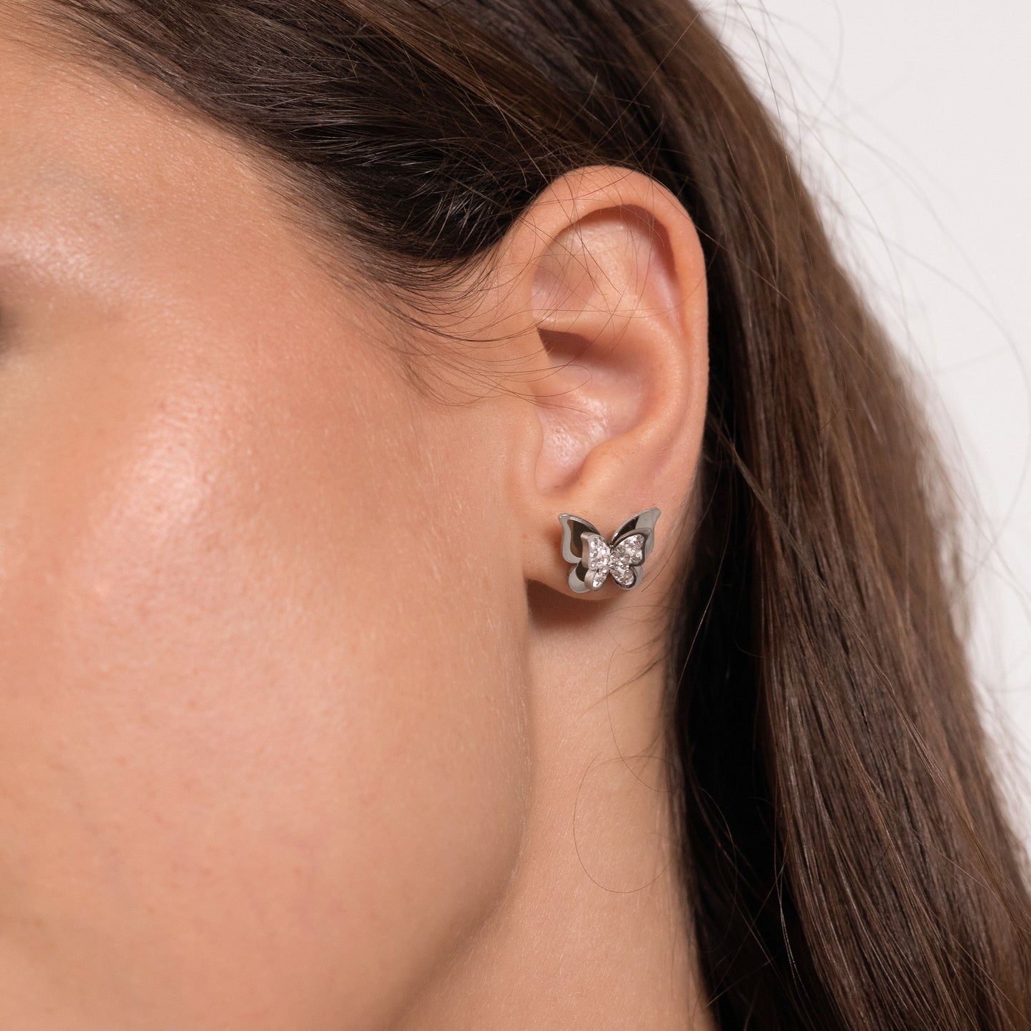 PENDIENTES DE MUJER MARIPOSA DE ACERO CON CRISTALES BLANCOS