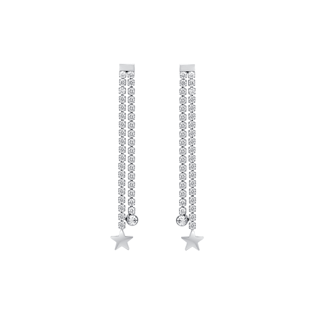 PENDIENTES DE ACERO PARA MUJER CON CRISTALES BLANCOS Y ESTRELLAS