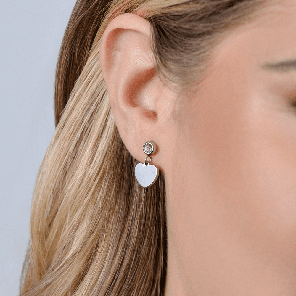 PENDIENTES DE ACERO PARA MUJER CON CORAZÓN Y CIRCONITA BLANCA