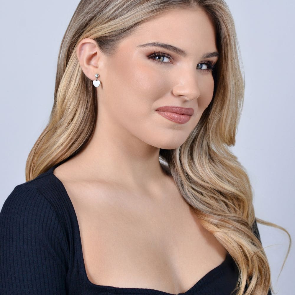 PENDIENTES DE ACERO PARA MUJER CON CORAZÓN Y CIRCONITA BLANCA