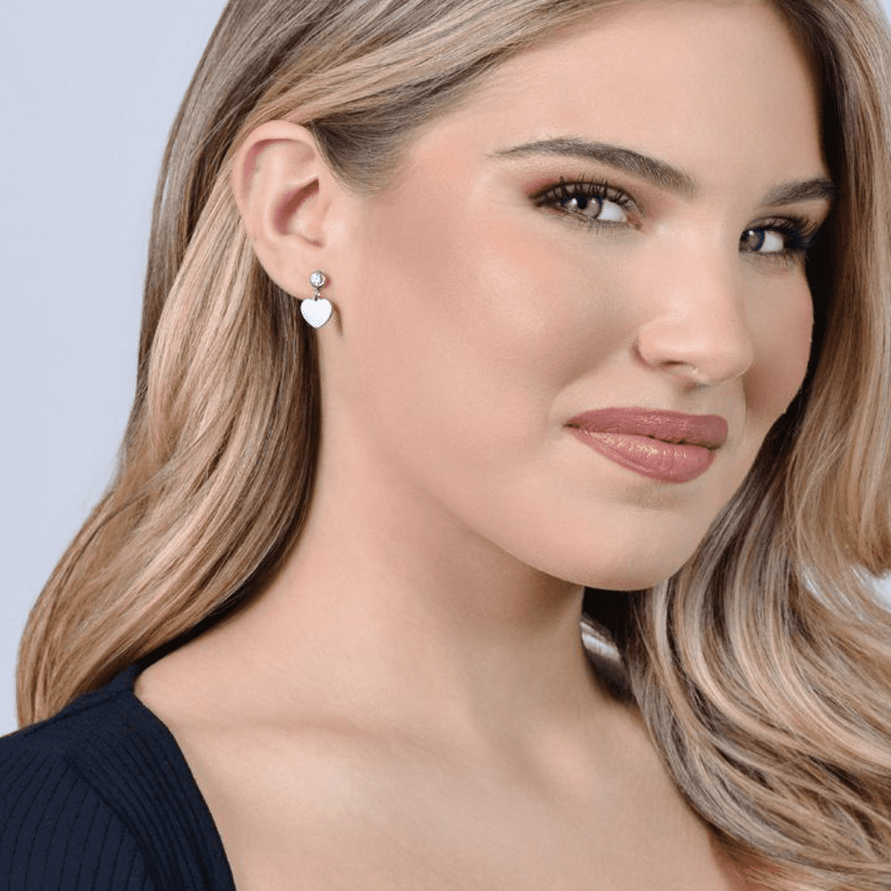 PENDIENTES DE ACERO PARA MUJER CON CORAZÓN Y CIRCONITA BLANCA