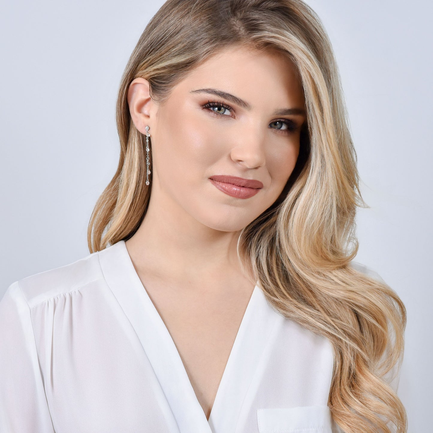 PENDIENTES ACERO MUJER CRISTALES BLANCOS