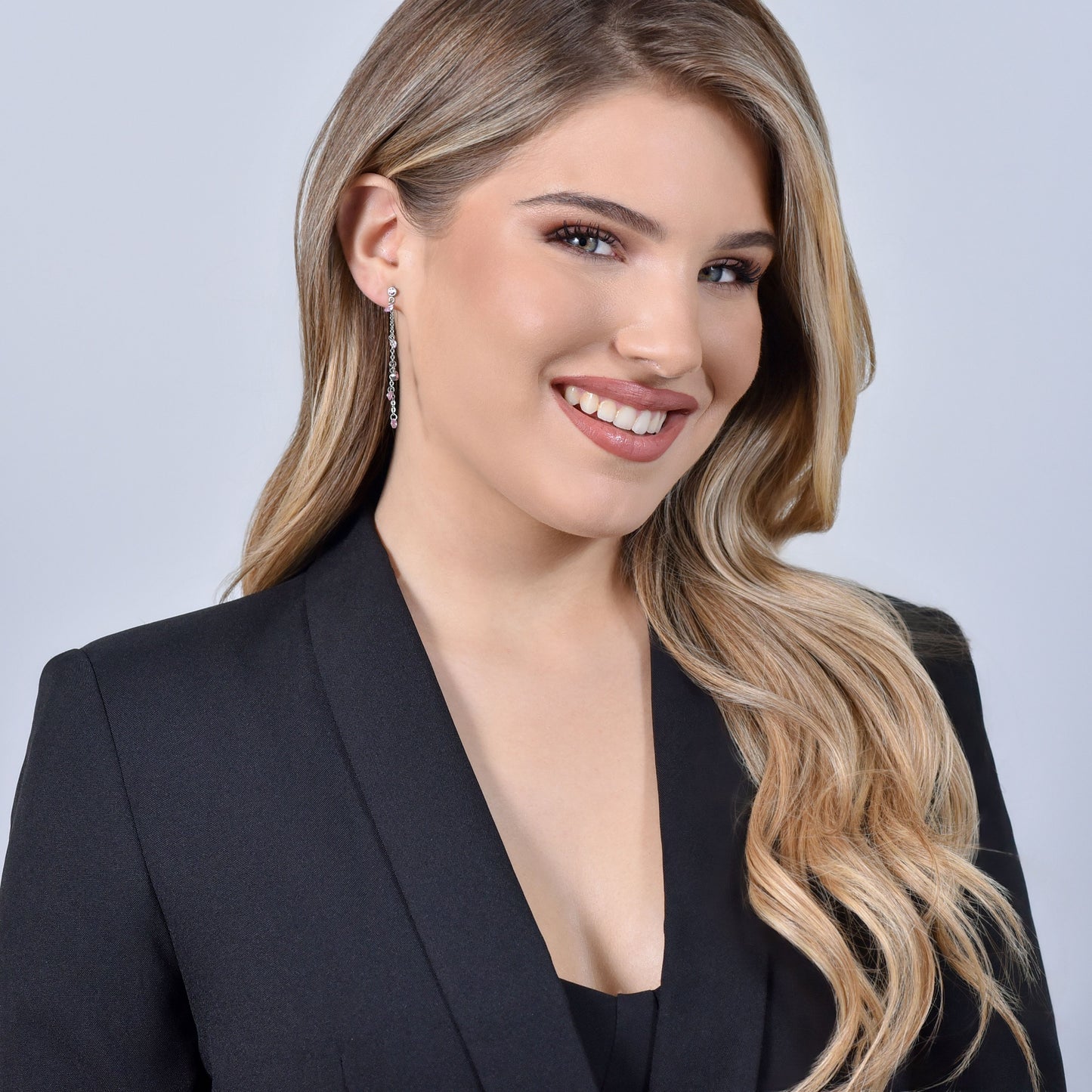 PENDIENTES DE ACERO PARA MUJER CON CRISTALES ROSAS