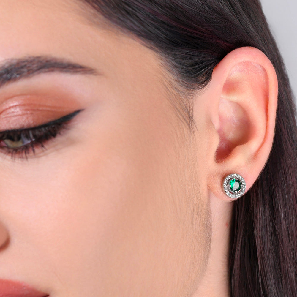 PENDIENTES DE MUJER DE ACERO VERDE ZIRCONIA CÚBICA