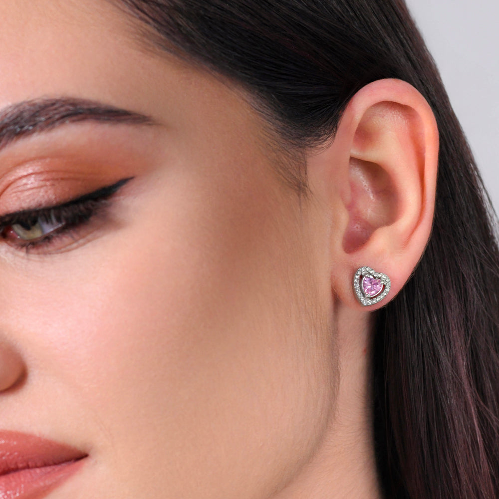 PENDIENTES DE MUJER DE ACERO CORAZÓN CIRCONIO ROSA