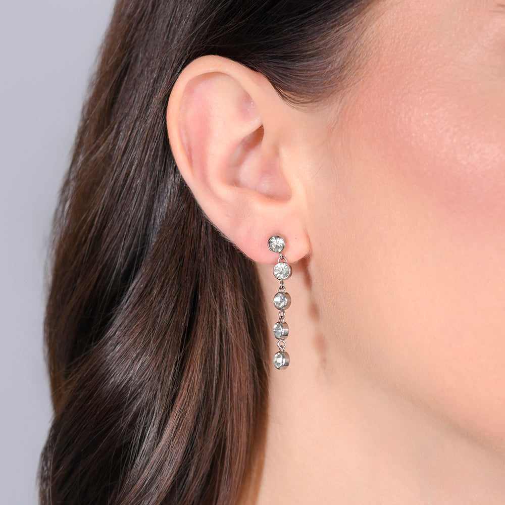 PENDIENTES ACERO MUJER CRISTALES BLANCOS