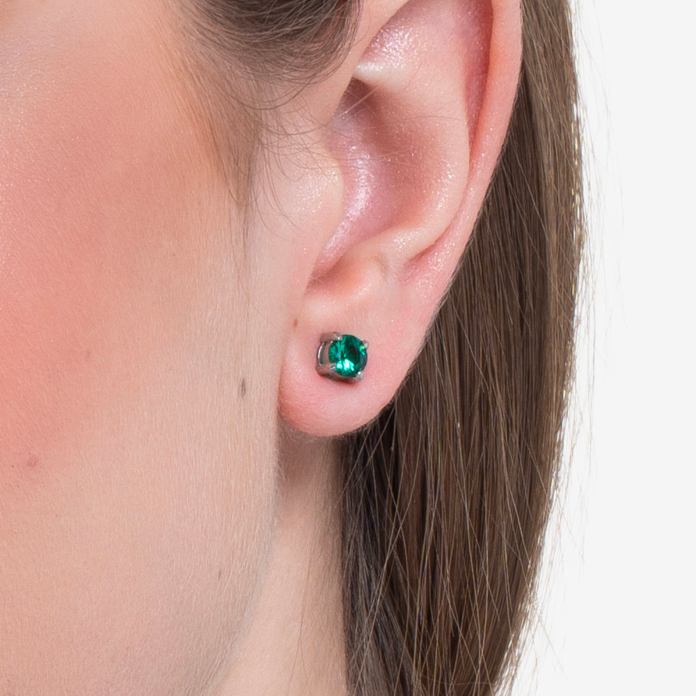 MONO ORECCHINO DONNA IN ACCIAIO CON ZIRCONE VERDE