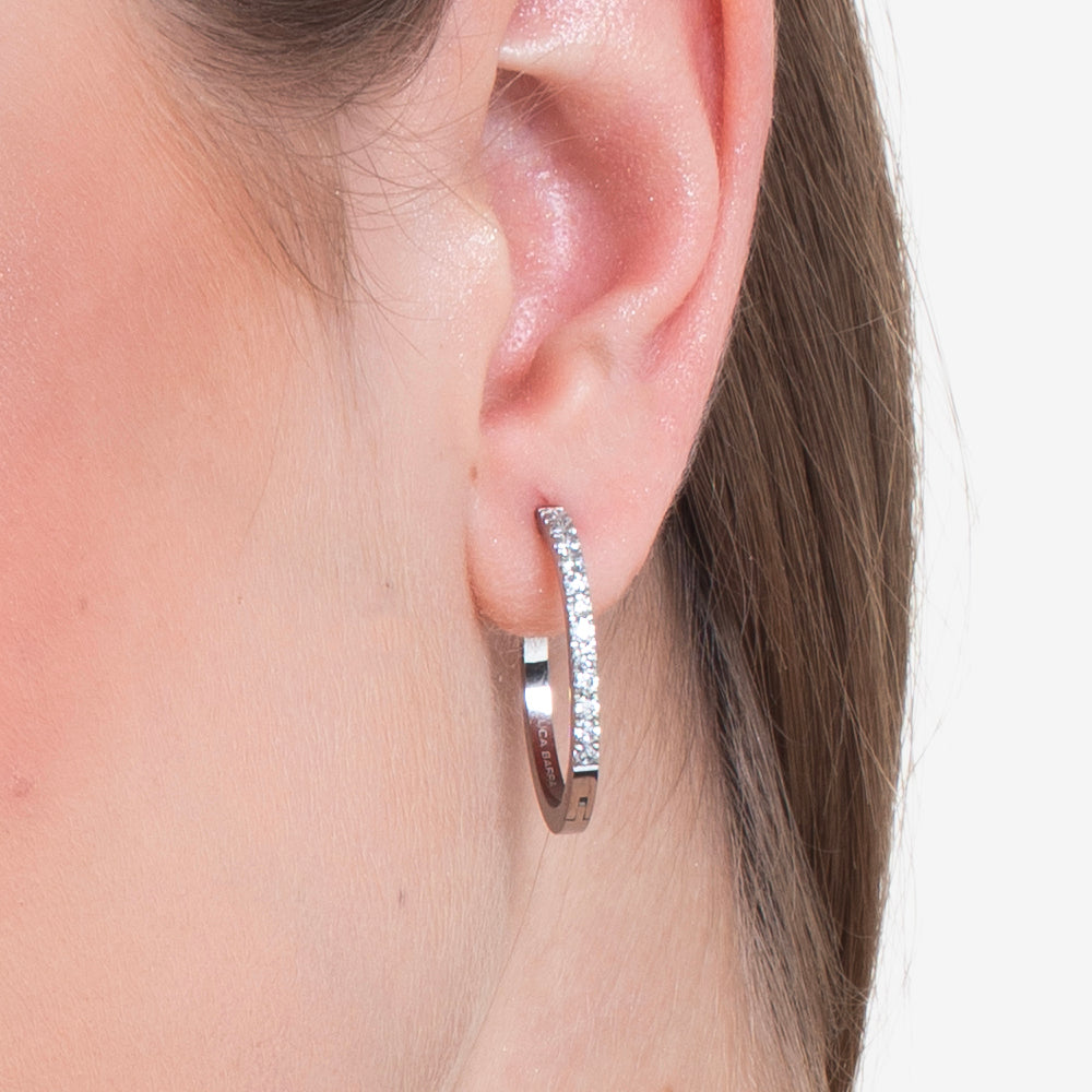 MONO ORECCHINO DONNA IN ACCIAIO  CON CRISTALLI BIANCHI