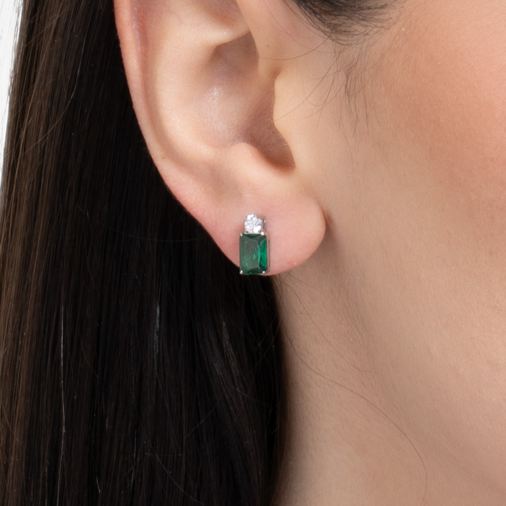 ORECCHINI DONNA IN ACCIAIO CON ZIRCONI VERDE E BIANCHI