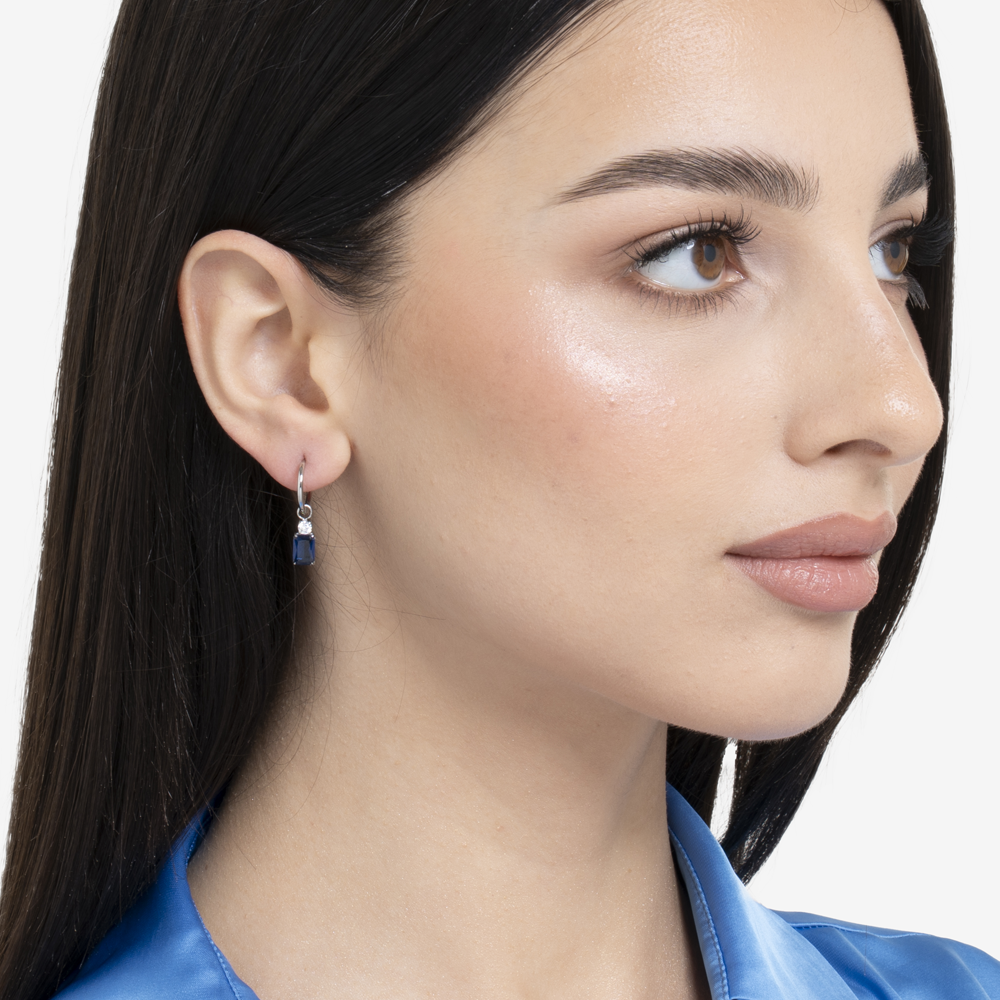 MONO ORECCHINI DONNA IN ACCIAIO CON ZIRCONI BLU E BIANCHI