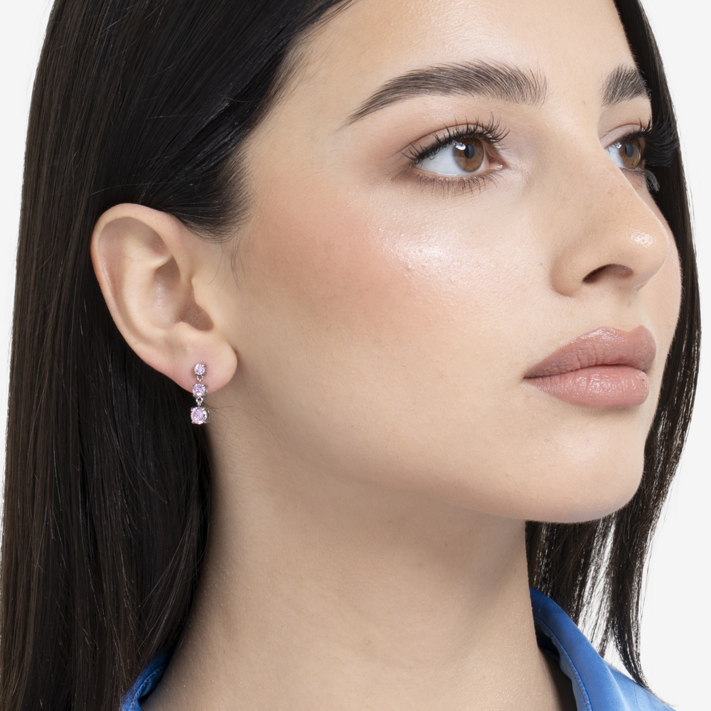 MONO ORECCHINI DONNA IN ACCIAIO CON ZIRCONI ROSA