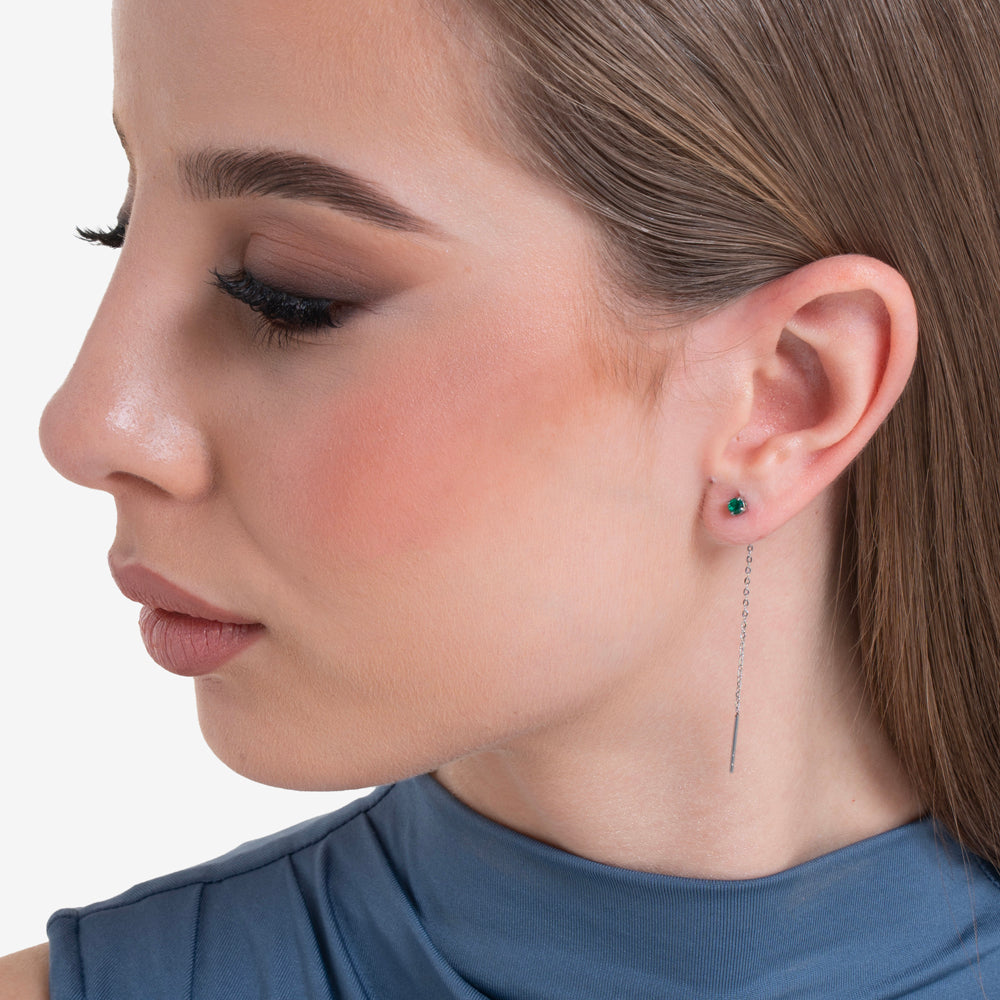 MONO ORECCHINO DONNA IN ACCIAIO CON CRISTALLO VERDE