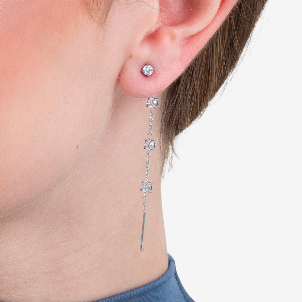 MONO ORECCHINO DONNA IN ACCIAIO CON CRISTALLI BIANCHI