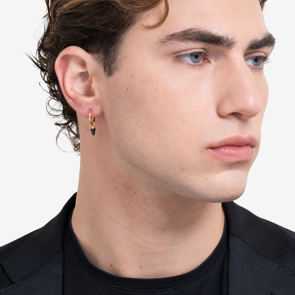 MONO ORECCHINO UOMO IN ACCIAIO IP GOLD CON ELEMENTO IP NERO