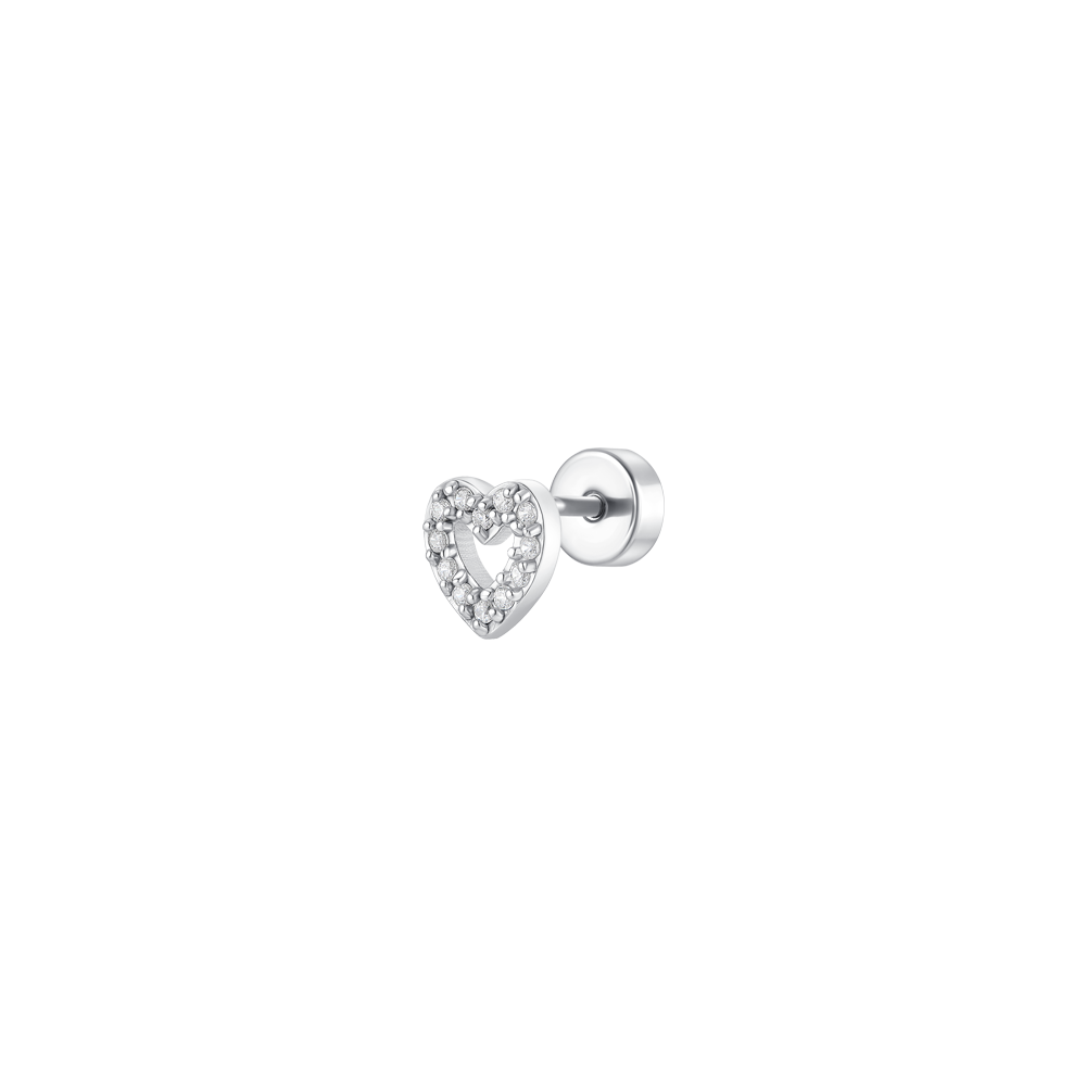 PIERCING ORECCHIO DONNA IN ACCIAIO FORMA CUORE CON ZIRCONI BIANCHI