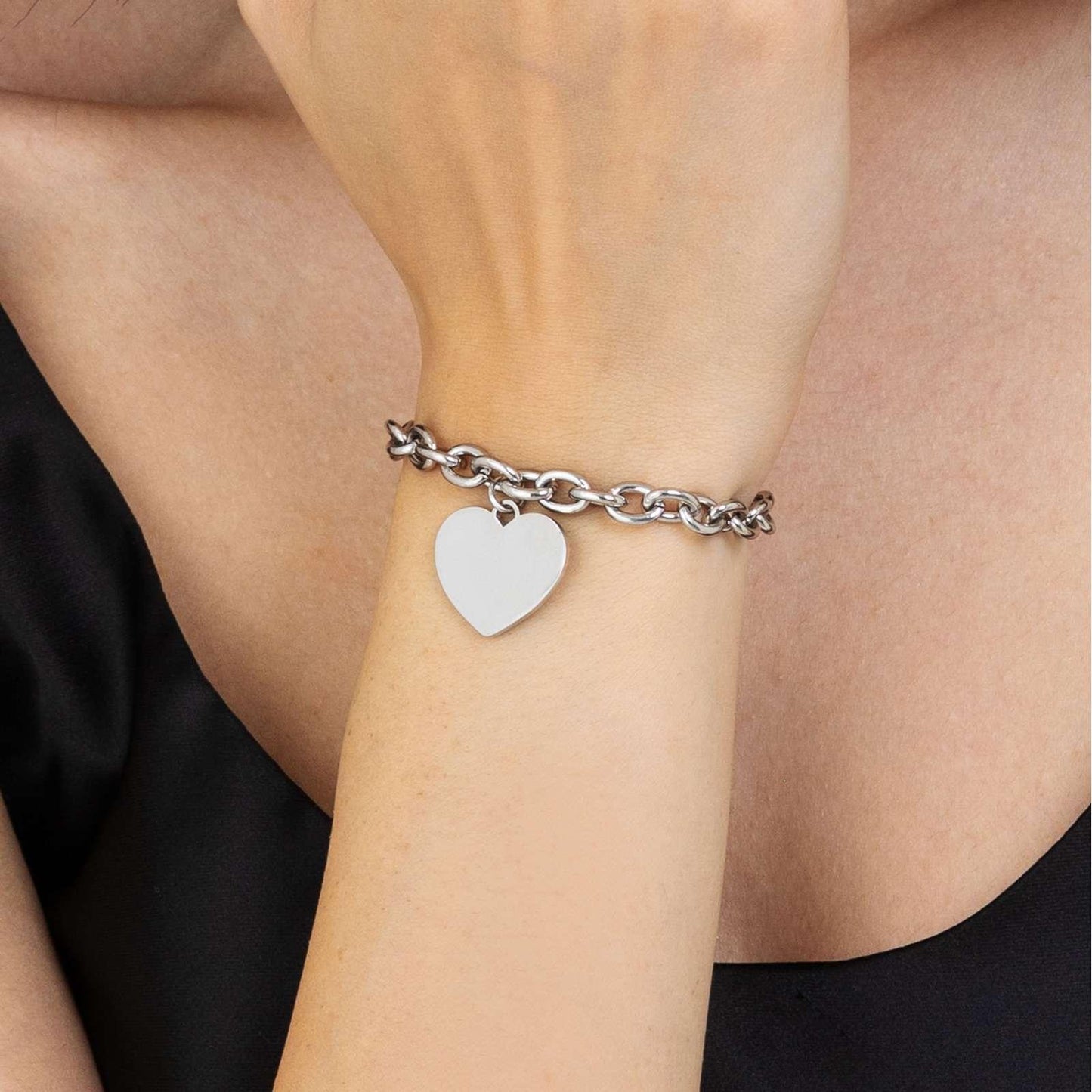 PULSERA DE ACERO INOXIDABLE CON CORAZON PARA INCISIONES lucabarra